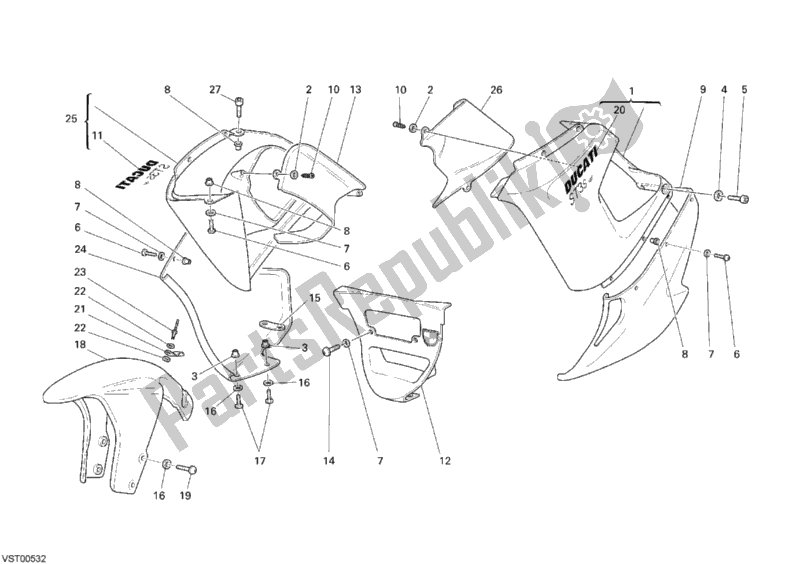 All parts for the Fairing of the Ducati Sport ST3 S ABS 1000 2007